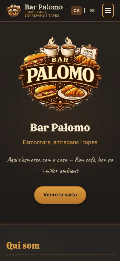 Captura de la web d'exemple del Bar Palomo vista al mòbil