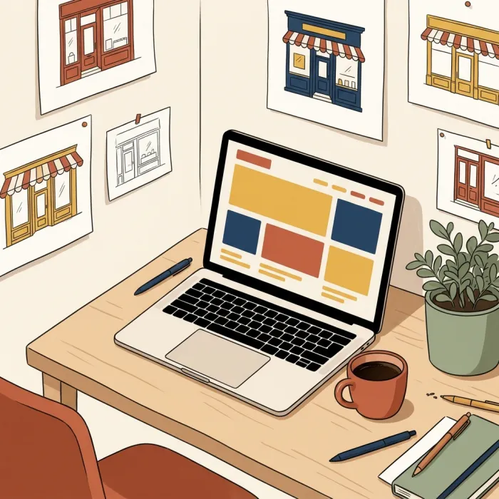 Il·lustració del pas 1: mirem el negoci i preparem la web